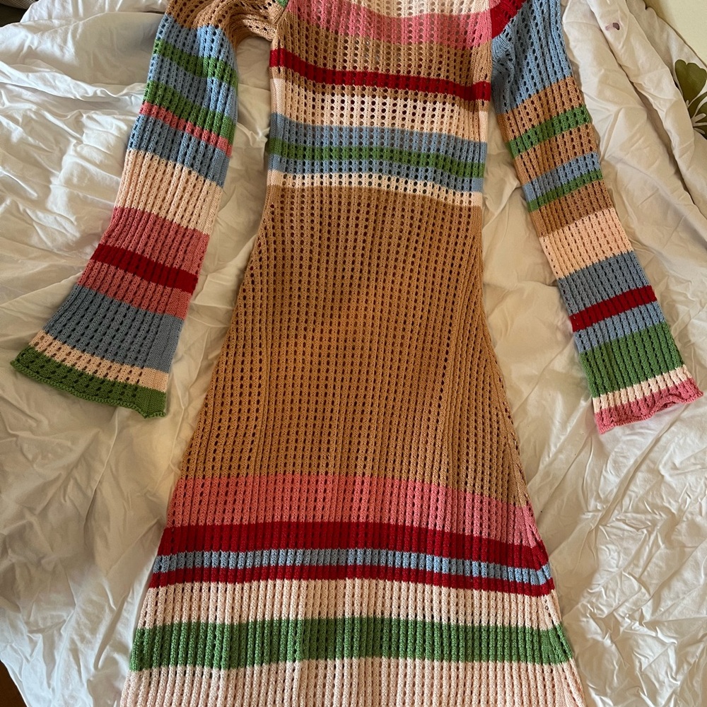 VRG GRL Crochet Striped Knit Dress